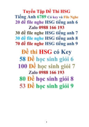 Đề thi chọn học sinh năng khiếu cấp huyện môn Tiếng Anh Lớp 6 - Năm học 2018-2019 - Phòng GD và ĐT huyện Thanh Sơn (Có đáp án)